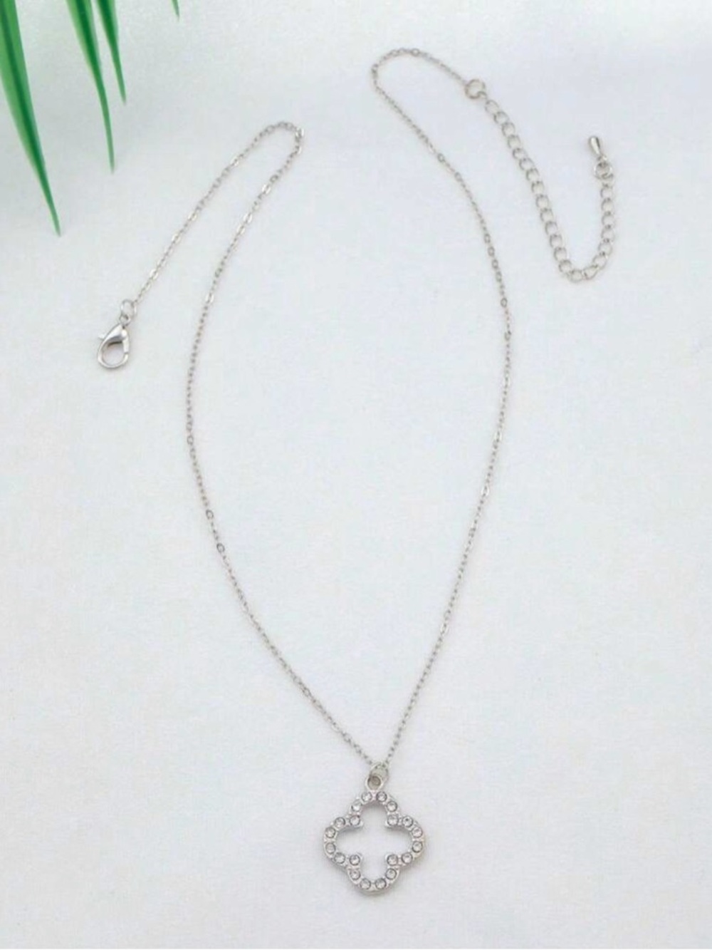 Silver Tone Open Clover Necklace